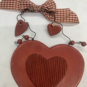 Handmade Primitive Felt Heart Wall Hanging – Rustic Valentine Country Decor